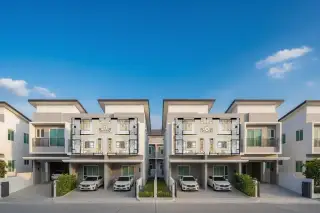 Glam Boonsampan 6 1st floor plan showing living areas, kitchen, dining, and carports for two units.
