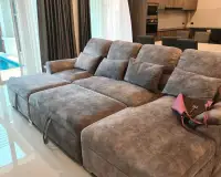 3 Bedroom House for Rent in Huai Yai gray sectional sofa with storage ottoman and throw pillows