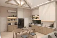 3 Bedroom House for Sale at Living 19 At Santisuk open-plan kitchen and dining area with wood cabinets and vaulted ceiling
