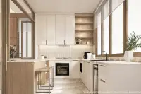 3 Bedroom House for Sale at Patta Riverine modern kitchen with white cabinets, marble countertops and built-in oven