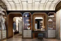 4 Bedroom House for Sale at Arcade Autograph luxury walk-in wardrobe with arched wooden cabinetry and vanity dressing table