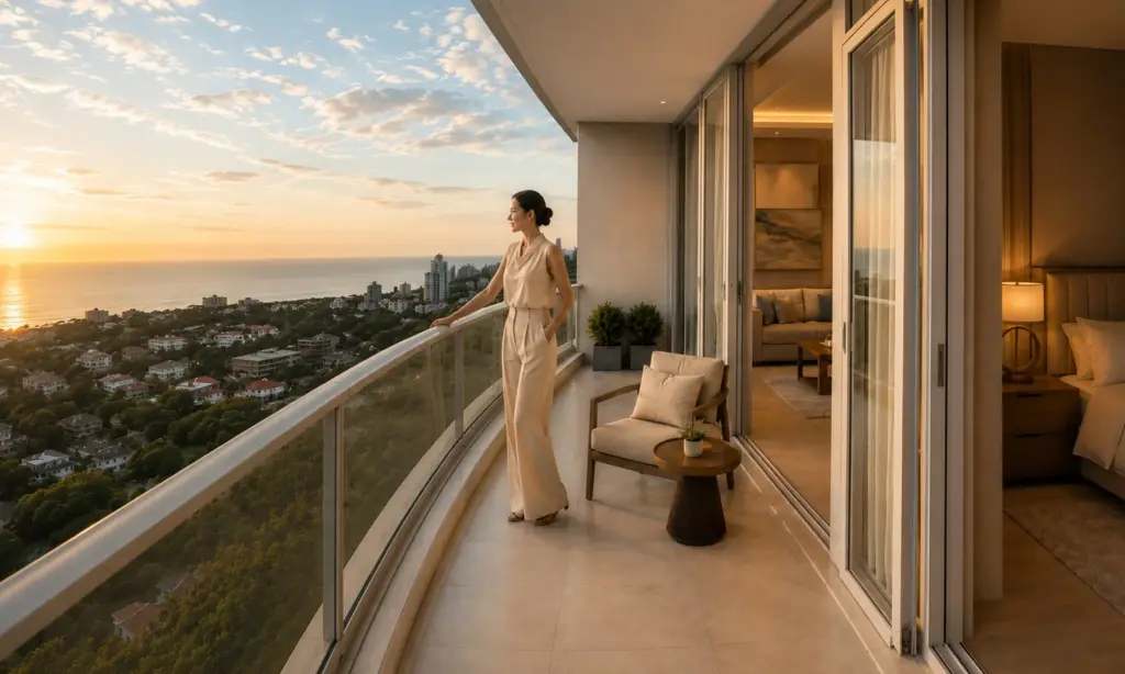 2 Bedroom Condo for Sale at Love It Wongamat Beach open-plan living and dining area with marble countertops and sea view