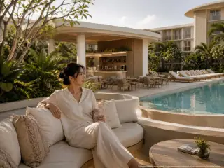 Love It Wongamat Beach lagoon-style pool with in-water sun loungers jacuzzi and tropical courtyard garden