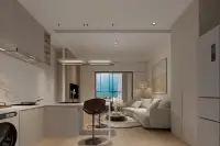 1 Bedroom Condo for Sale at Lucean Bay Jomtien Pattaya open-plan kitchen and living area with sea view balcony