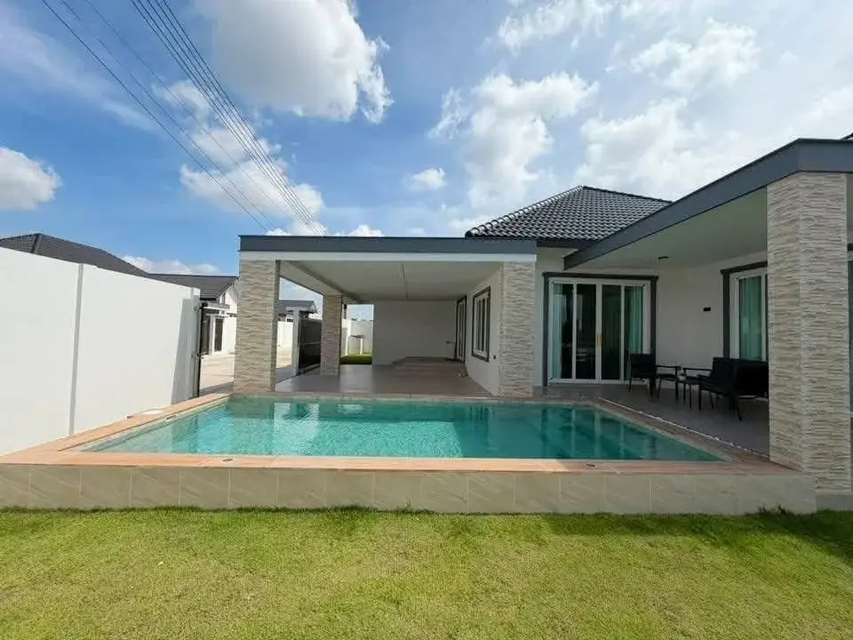 3 Bedroom House for Sale in Mabprachan exterior view with covered patio and private swimming pool