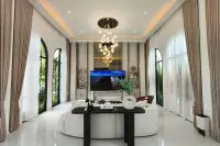 5 Bedroom House for Sale in Mabprachan primary bedroom with pool view through glass doors