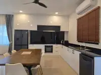 3 Bedroom House for Sale in Mabprachan fitted kitchen with dark countertops, oven and wood blinds