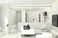 2 Bedroom Condo for Sale at Secret Garden Condominium, open-plan living room with kitchen, dining table, and sofa.