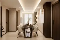 2 Bedroom Condo for Sale at Siam Oriental Beach: spacious open-plan dining and living area with contemporary decor and recessed lighting.