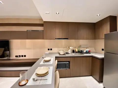 1 Bedroom Condo for Rent at Panora Estuaria fully fitted kitchen with stove, sink, and refrigerator