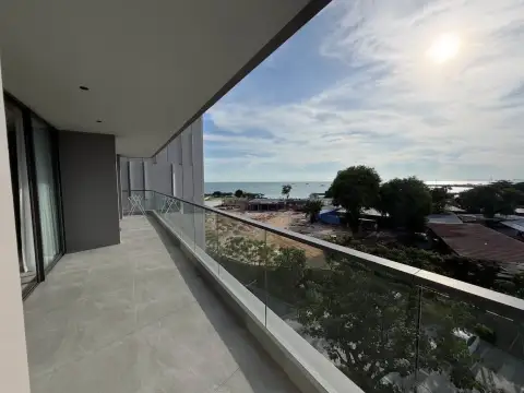 3 Bedroom Condo for Rent at Panora Estuaria private balcony with glass railing and panoramic sea view