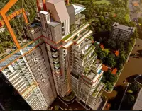 3 Bedroom Condo for Sale at The Riviera Malibu aerial view of angular tower design with landscaped terraces