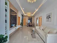 3 Bedroom House for Sale in Pattaya, open-plan living room with cream sofa and marble feature wall