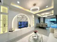 3 Bedroom House for Sale in Na Kluea TV feature wall with marble accent and built-in cabinetry
