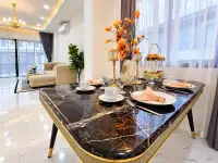 3 Bedroom Townhouse for Rent in Central Pattaya marble dining table set with fruit display and floral decor
