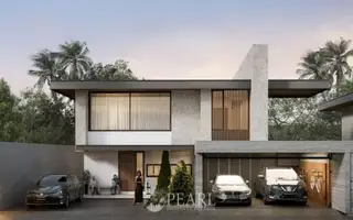 Prime Habitat modern house entrance with dark paved driveway, light wood door, and glass-covered walkway.