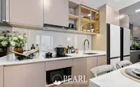 2 Bedroom Condo for Sale at Aquarous Jomtien Pattaya modern kitchen with marble countertop, induction hob and glass-front cabinets