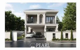 Spring Town Pool Villa Pattaya a modern two-story house with a carport, two cars, and a black gate.