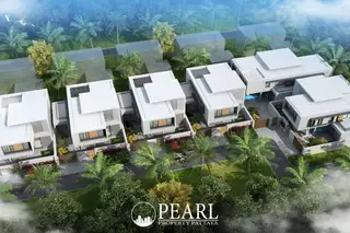 Young Life Villa aerial view of modern villa complex with palm trees and green landscaping.