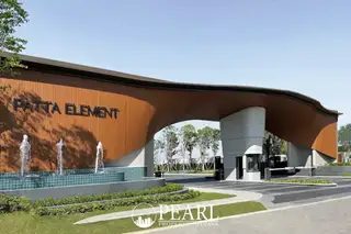 Patta Element grand entrance gate with "Patta Element" sign, water features, and security booth.
