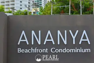 Ananya Beachfront Wongamat sign for the beachfront condominium with Pearl Property Pattaya logo.