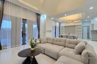 3 Bedroom House for Sale in Pong open-plan living and dining area with sheer curtains