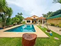 3 Bedroom House for Rent in Pong with private pool, tiled terrace, and tropical garden landscaping