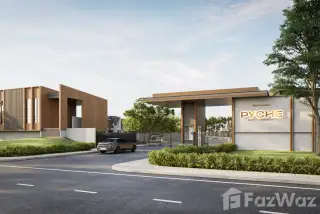 PYCHE Pattaya – Motorway main entrance gate with a modern sign, security booth, and a car entering the property.