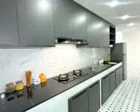 3 Bedroom House for Sale in East Pattaya modern kitchen with marble backsplash and gas stove