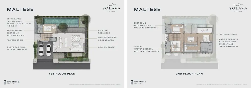 4 Bedroom House for Sale at Solava Pattaya elegant dining room with pendant lights, wood accent wall, and garden views