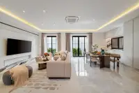 4 Bedroom House for Sale at Chieftain open-plan living and dining area with marble floors and LED cove lighting