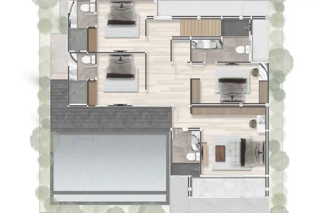 3 Bedroom Villa for Sale in Bang Lamung exterior facade with lush garden