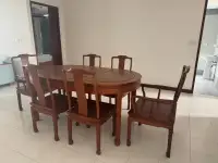 2 Bedroom Condo for Rent at Rama Harbour View wooden dining table set with eight carved chairs