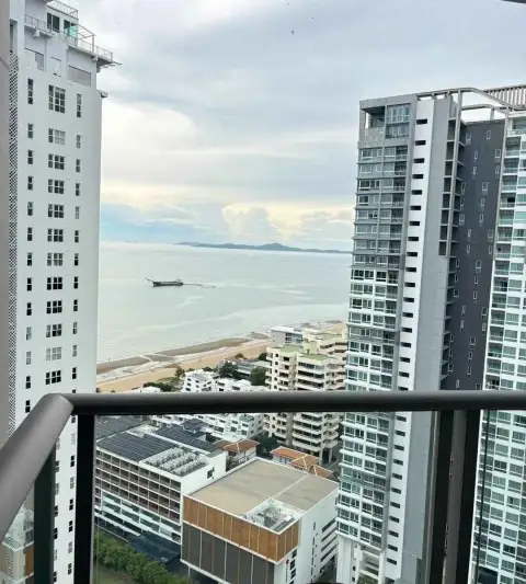 1 Bedroom Condo for Rent at Riviera Monaco panoramic sea and beach view from high-rise balcony