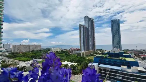 1 Bedroom Condo for Rent at Riviera Ocean Drive high-rise ocean and skyline view with purple flowers