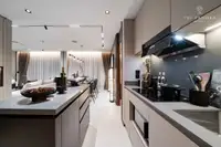2 Bedroom Condo for Sale at Panora Estuaria modern kitchen with island, light cabinets, and integrated appliances.