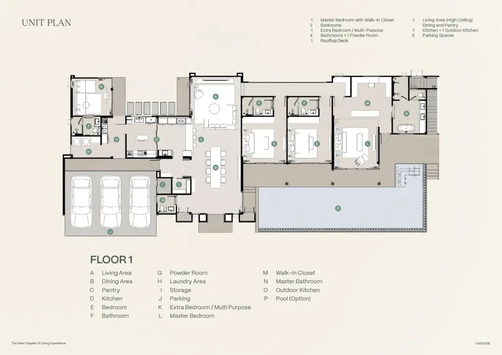 4 Bedroom House for Sale at Cascade modern exterior facade with hip roof, floor-to-ceiling windows, private pool, and covered carport in Pattaya