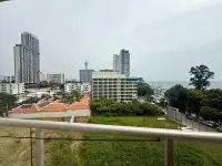 Studio Condo for Sale at Sands Condominium balcony view of Pattaya skyline, high-rises and sea in distance