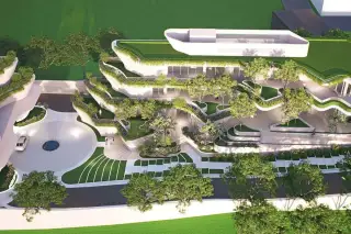 Soondri Wongamat curved marble swimming pool with lounge seating and cabana