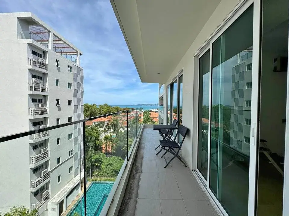 1 Bedroom Condo for Sale at Sunset Boulevard Residence 1 balcony with seating and sea view in Pattaya