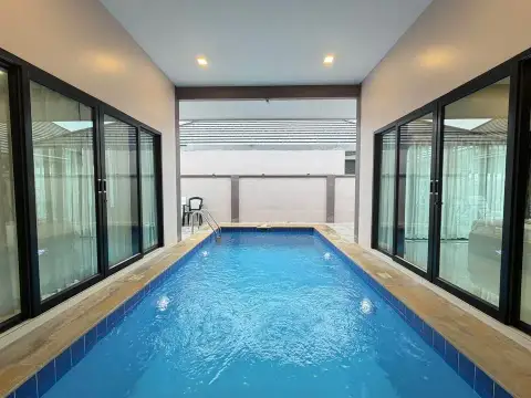3 Bedroom House for Rent at The Lake Huay Yai private indoor lap pool with glass sliding doors
