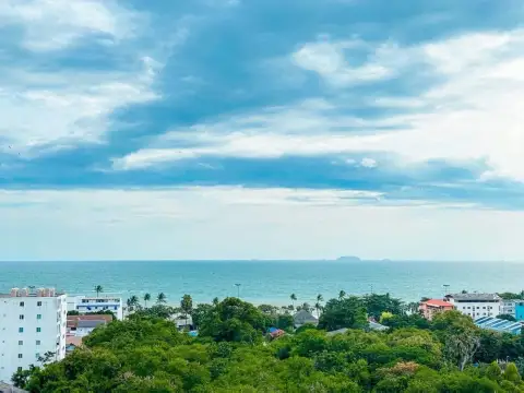 1 Bedroom Condo for Rent at The Riviera Jomtien panoramic sea and city view from high floor balcony