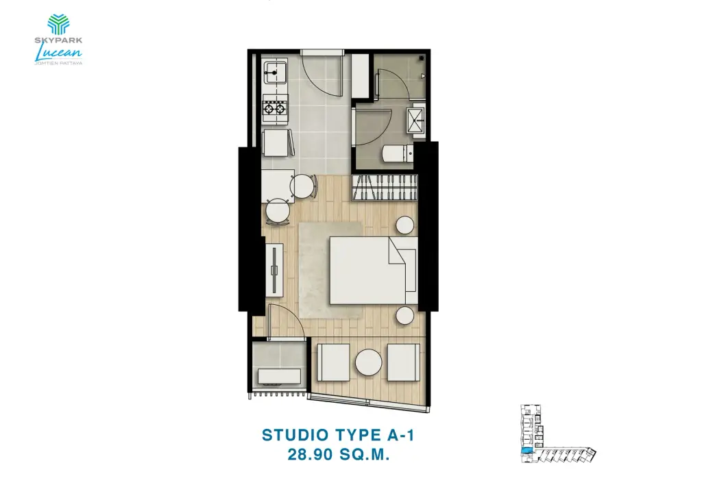 Studio Condo for Sale at SKYPARK Lucean Jomtien Pattaya, Pattaya, Thailand — Condo — floor plan