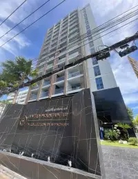 Studio Condo for Sale at View Talay 5D exterior view of the high-rise building entrance and signage