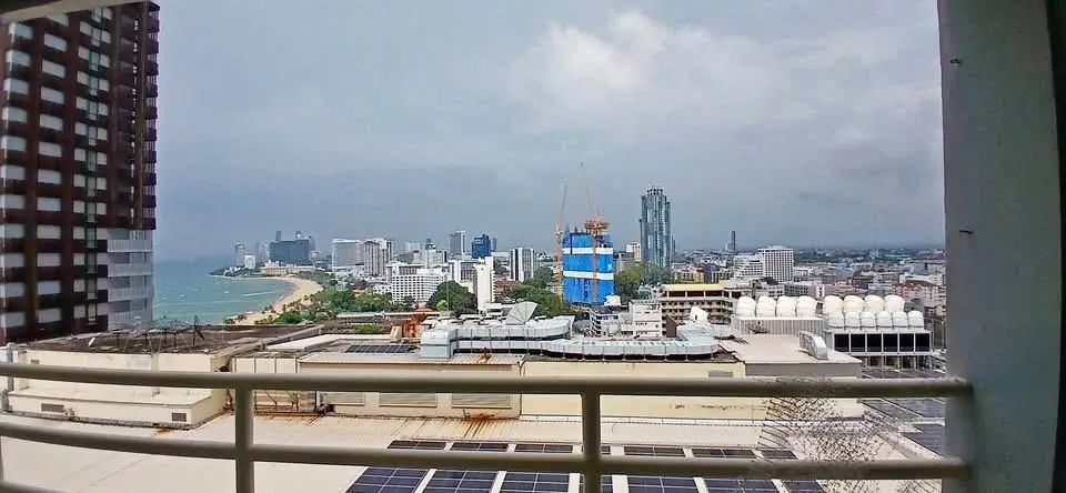 1 Bedroom Condo for Sale at View Talay 6 balcony view of Pattaya skyline, beach, and coastline