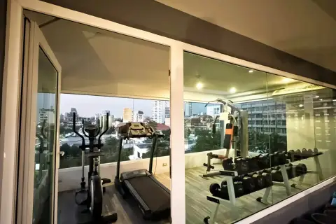 1 Bedroom Condo for Rent at VN Residence 3 fitness gym with treadmill, elliptical and weights overlooking city