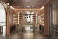 4 Bedroom House for Sale at Arcade Autograph private wine bar with arched display racks, marble counter and gold bar stools