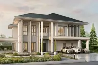 5 Bedroom House for Sale at Windemere exterior view with landscaped garden and three-car carport