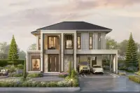 4 Bedroom House for Sale at Windemere modern two-story exterior with landscaped garden and covered carport