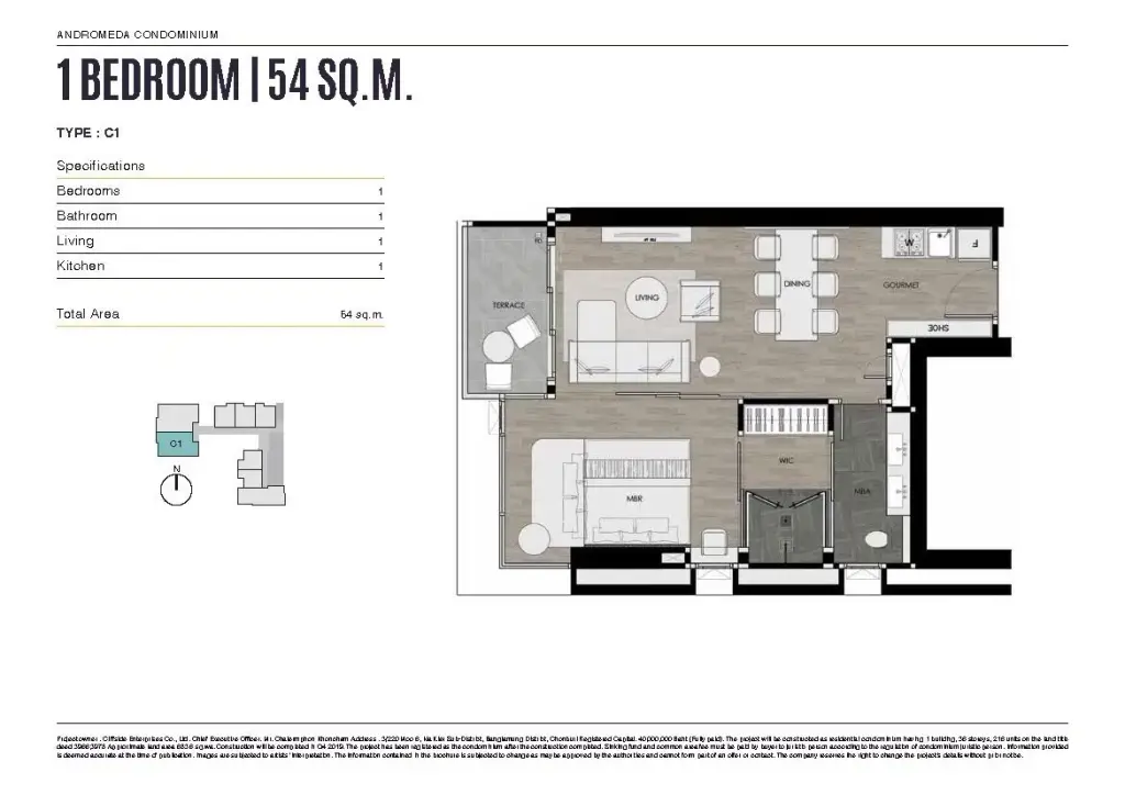 1 Bedroom Condo for Sale at Andromeda Condominium open-plan bedroom and living area with floor-to-ceiling sea view windows